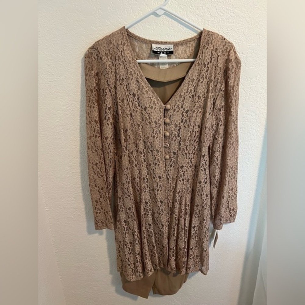 NWT Vintage MARNIE WEST Womens Dress Brown Lace Under-Slip Size 14